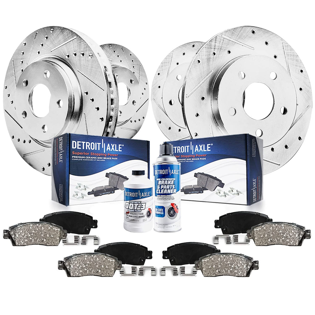 Detroit Axle - Brake Kit for Hyundai Santa Fe Kia Sorento Drilled and Slotted Brake Rotors Ceramic Brakes Pads Front and Rear Re